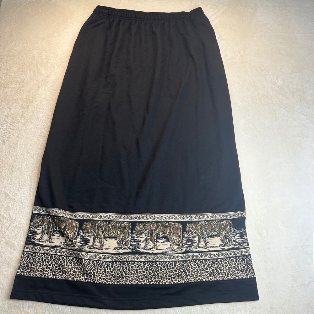 Koret K-Wear Something Wild Vintage Y2K Tiger Leopard Print Maxi Skirt Black L